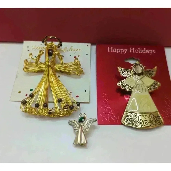 NWT Holiday Brooch Trio Angel Christmas Ornaments Decorative Gold Theme - Picture 1 of 8